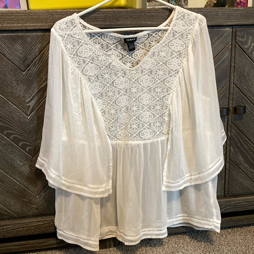 Torrid White Embroidered Blouse